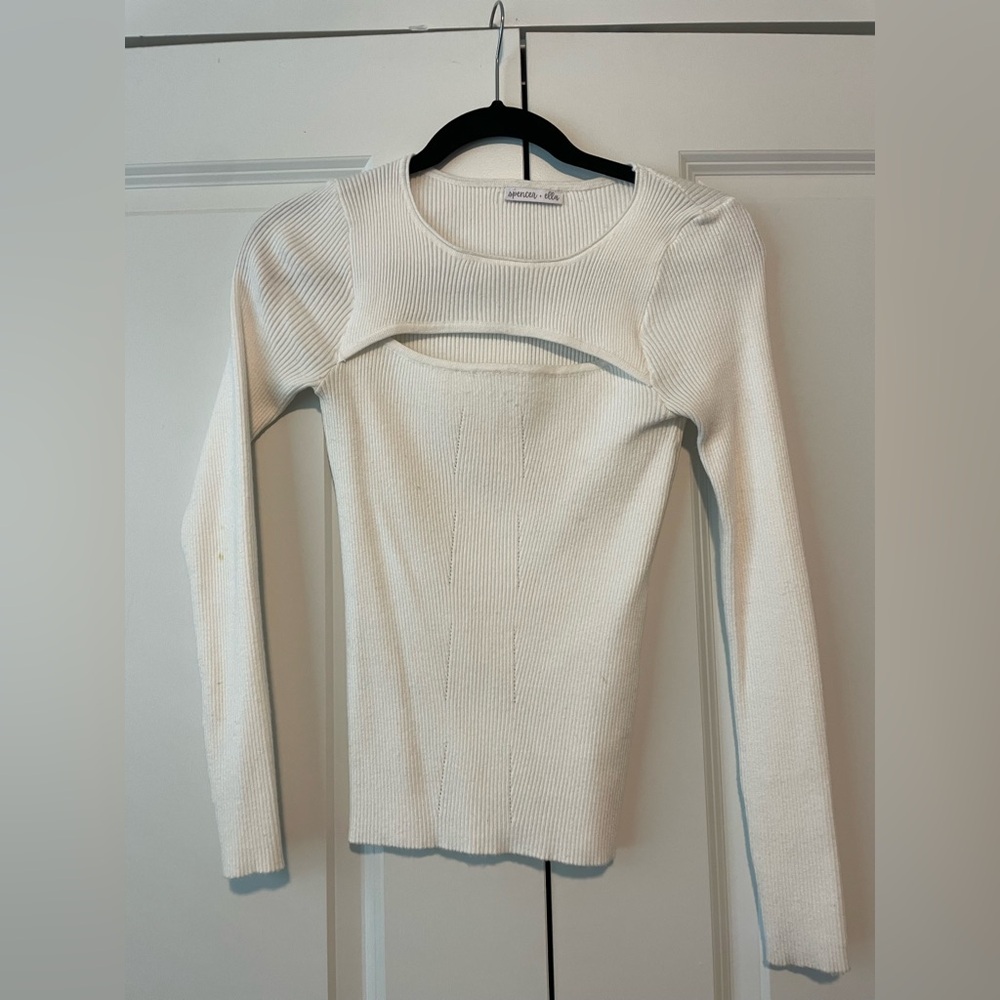 Spencer and Ella Ribbed Long Sleeve Knit Top Sz Small in White